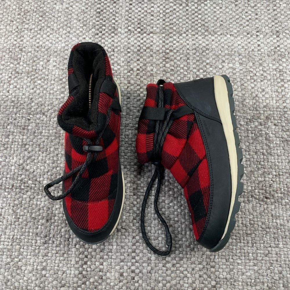 Sorel Explorer Joan Boots Womens 7.5 Red Black Buffalo Plaid Waterproof NL3439